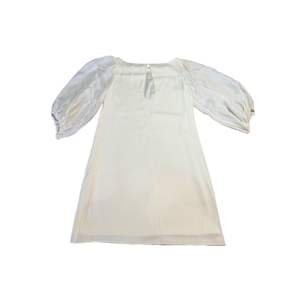 Alice + Olivia Cream Silk Blend Puff Sleeve Shift Dress Luxury bridal Minimal